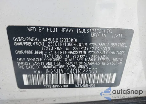 2012 Subaru Forester 2.5X Premium из США, поврежденный, VIN JF2SHADC4CH422503